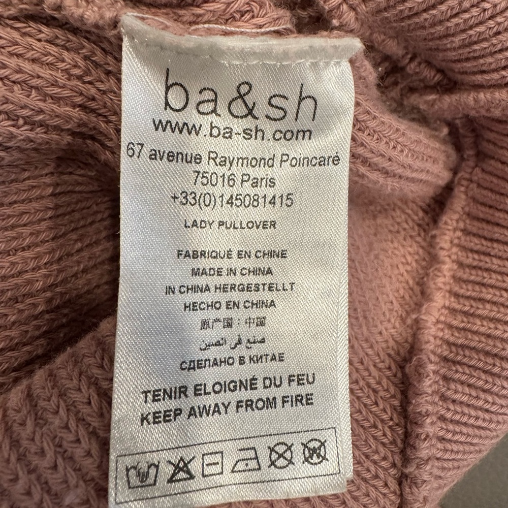 ba&sh Samoa Pink Embroidered Knit Lace Puff Sleeve Sweater Blouse Top Sz 2 US 6 - Picture 8 of 10